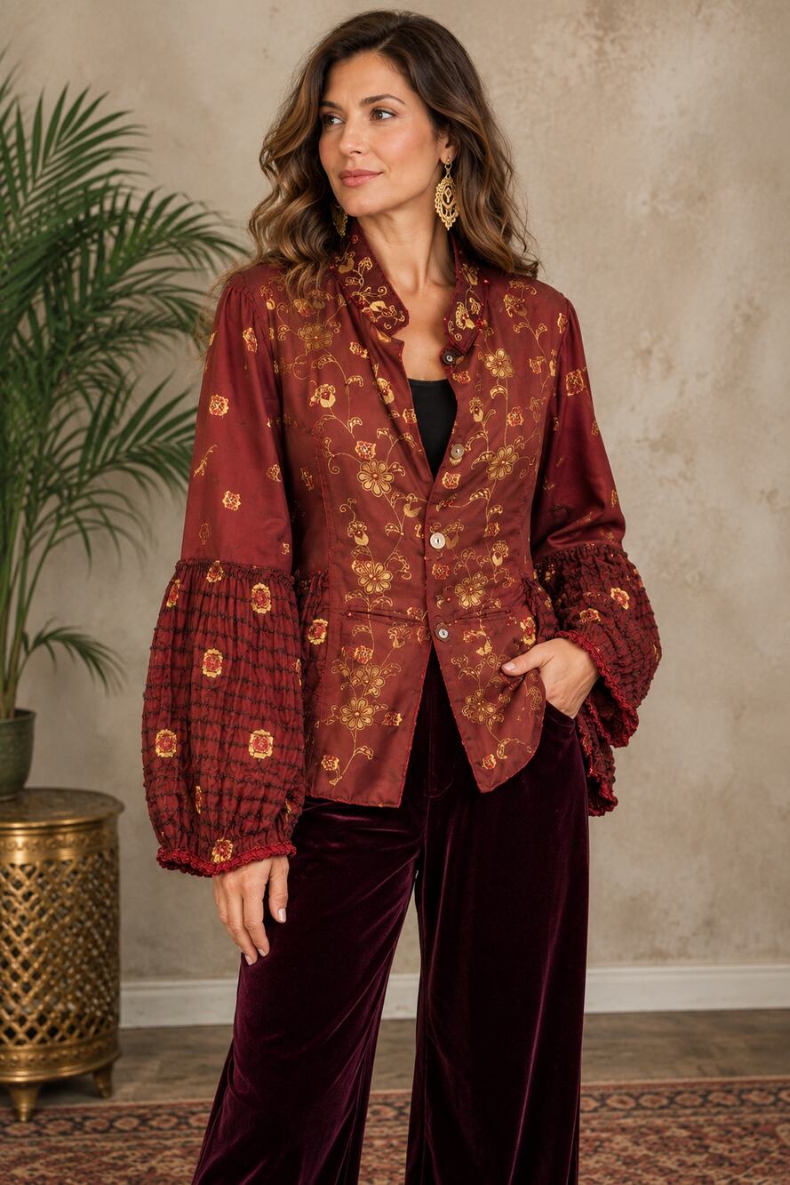 Nadya Bali Silk Embroidered Bell Sleeve Jacket Women’s XL 48" Bust